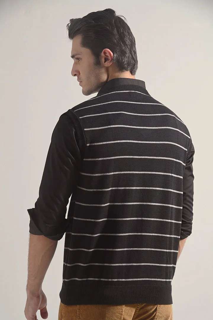 Striped Sweater Vest - Black