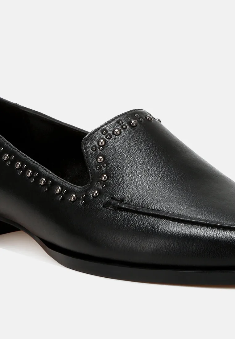 Studs Embellished Leather Loafers By Ruw