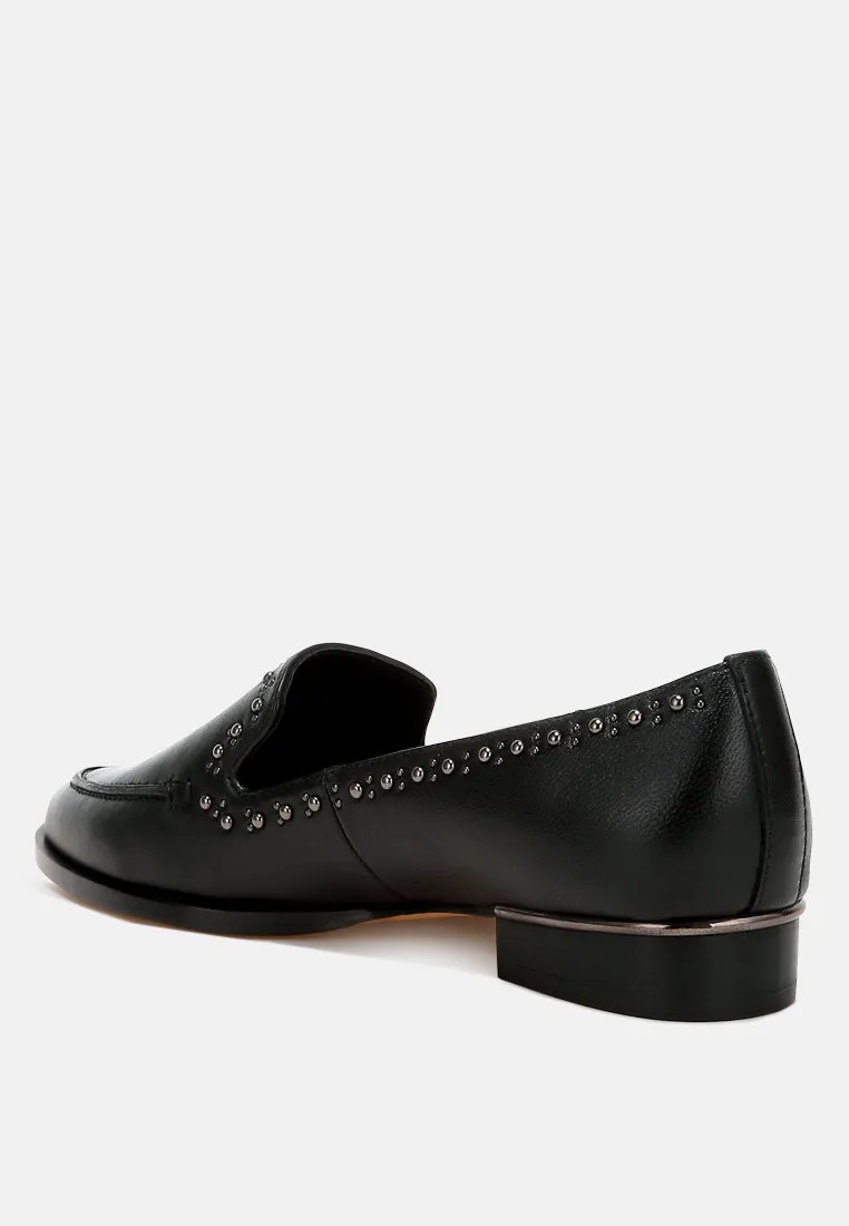 Studs Embellished Leather Loafers By Ruw