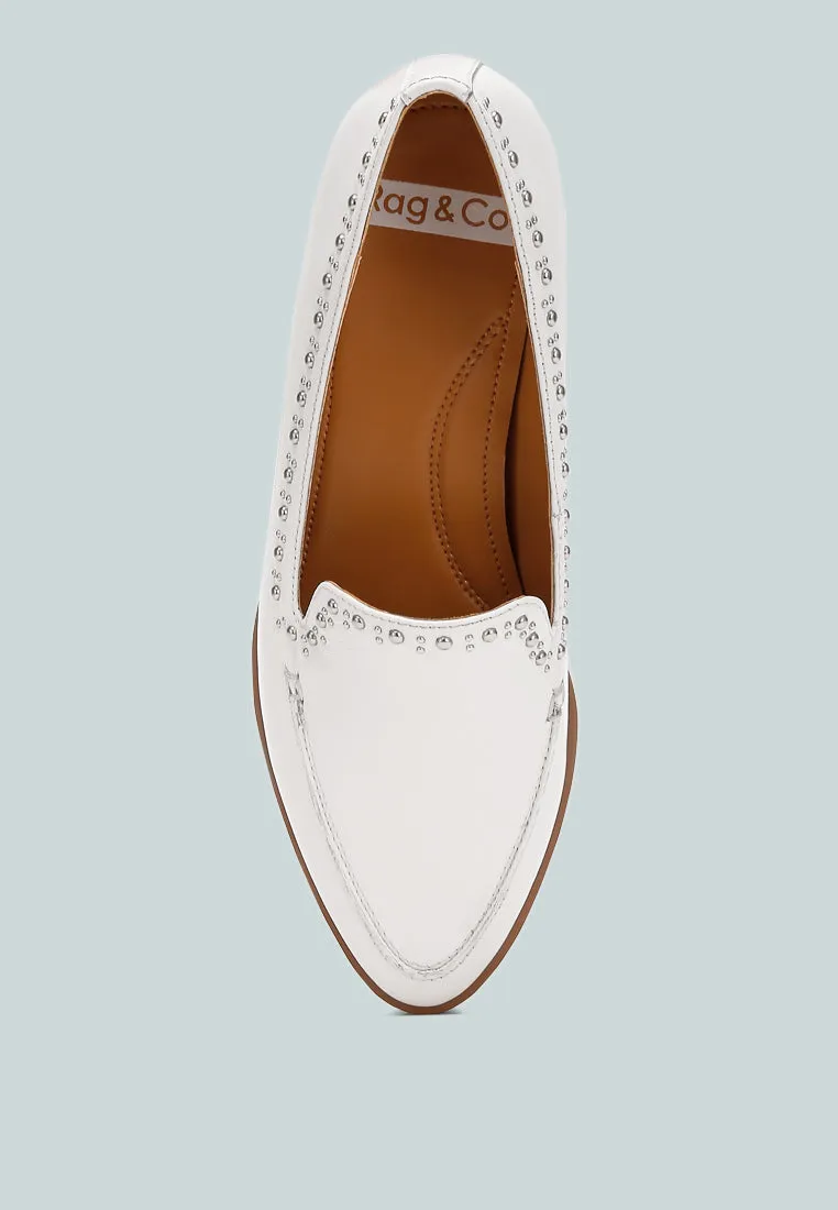 Studs Embellished Leather Loafers By Ruw