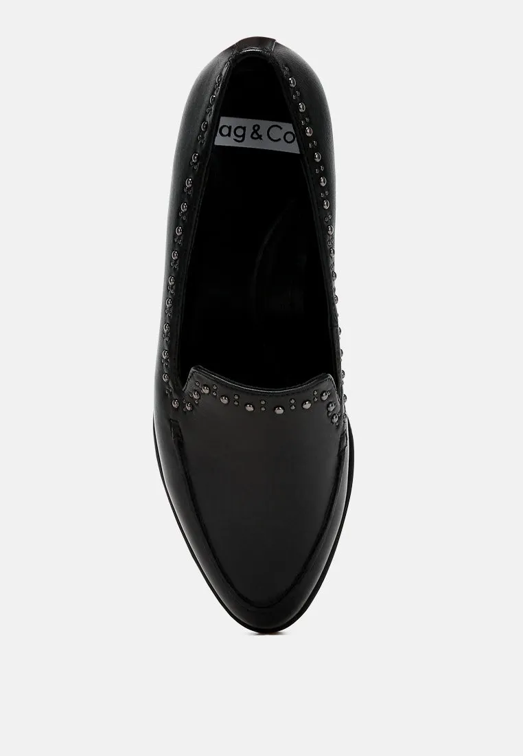 Studs Embellished Leather Loafers By Ruw