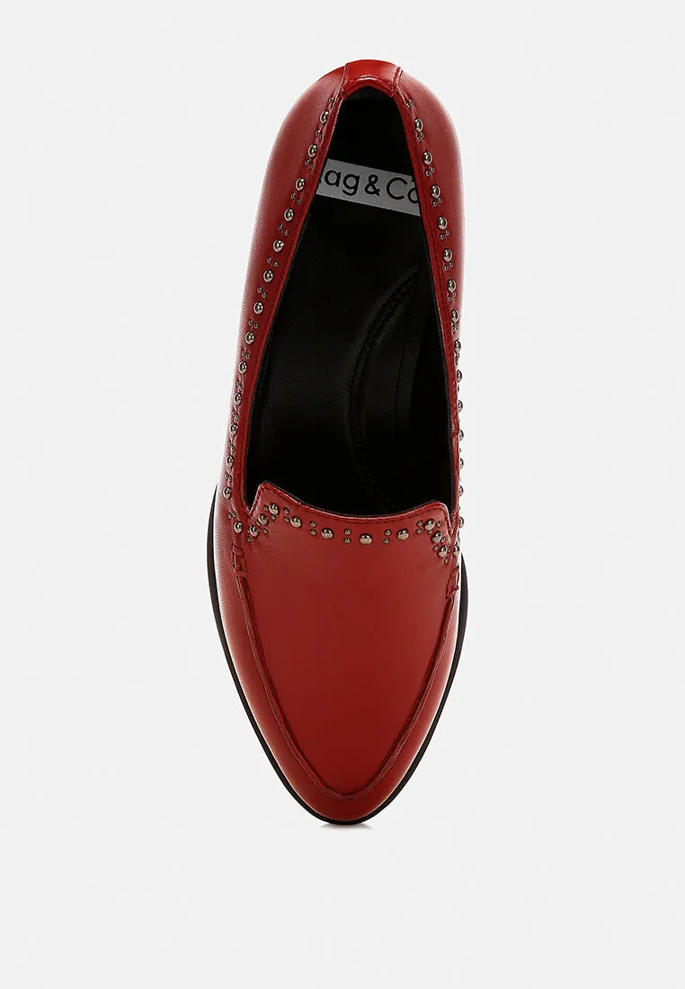 Studs Embellished Leather Loafers By Ruw