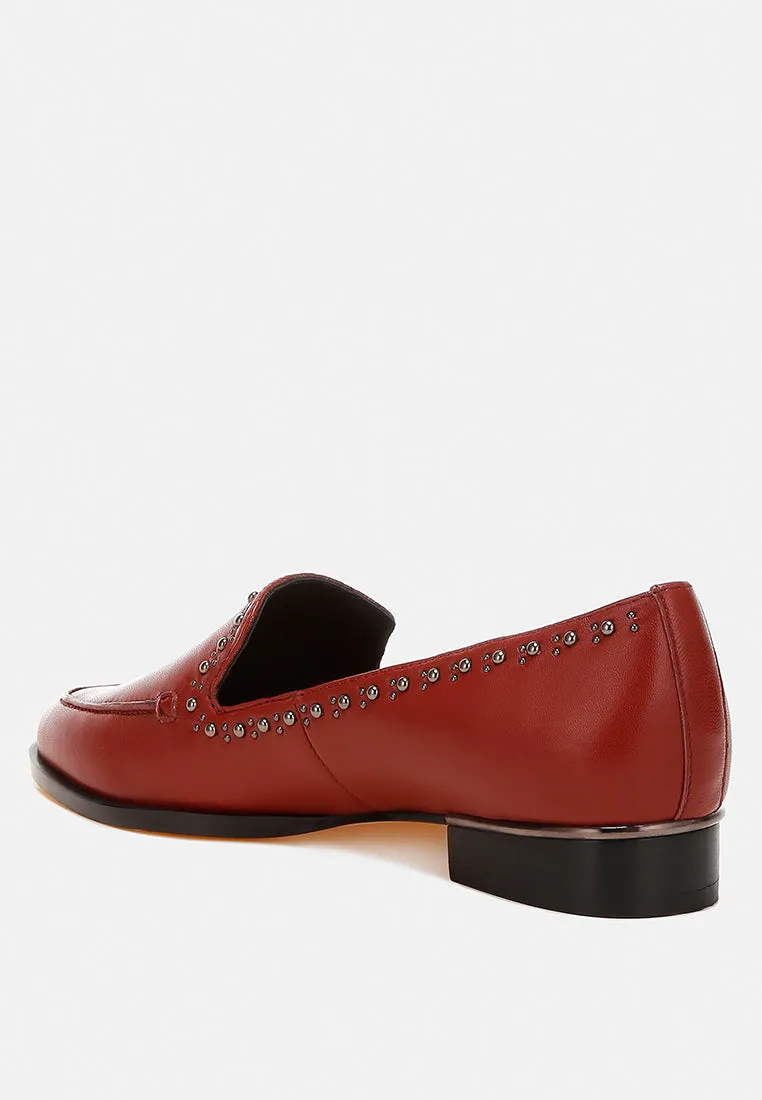 Studs Embellished Leather Loafers By Ruw