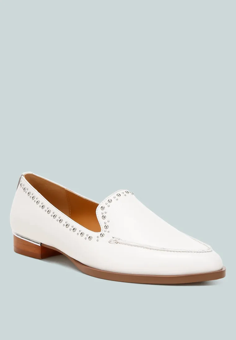 Studs Embellished Leather Loafers By Ruw