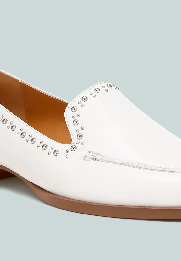 Studs Embellished Leather Loafers By Ruw