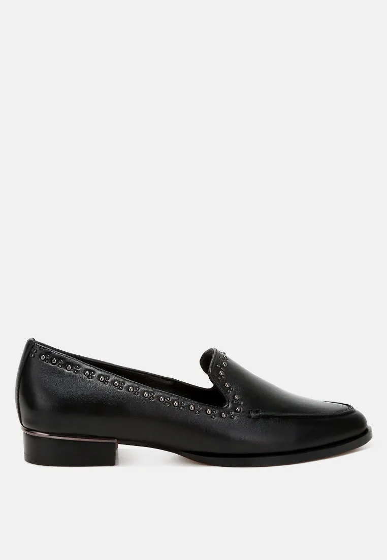 Studs Embellished Leather Loafers By Ruw