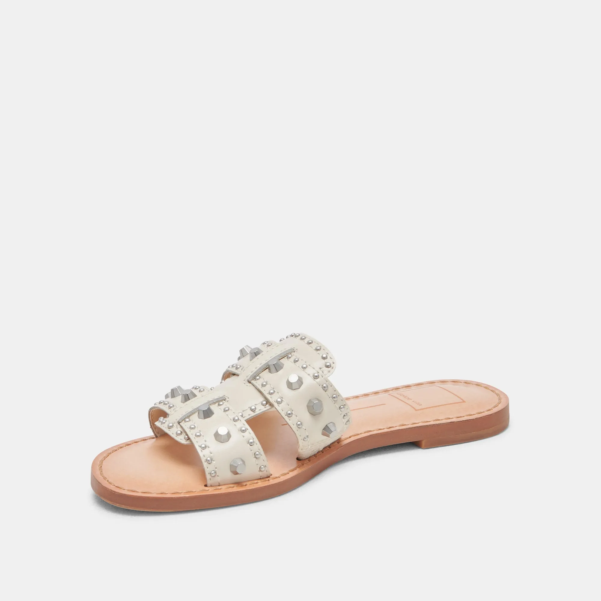 WESLA STUD SANDALS IVORY CRINKLE PATENT